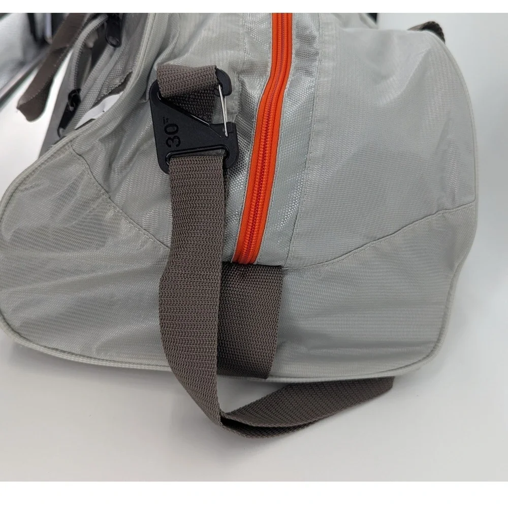 Nike Grey Ripstop Duffel Bag Orange Trim Gym Travel Sports Bag with Shoe Pocket